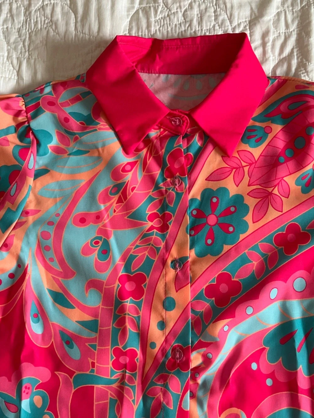 Vibrant Pink & Teal Paisley Blouse